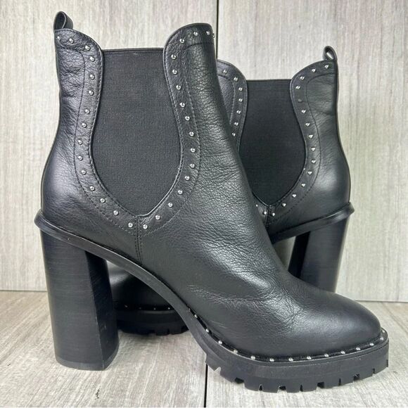 Rebecca Minkoff Edolie Studded Black Leather Block Heeled Boots Women’s Size 9.5 - Picture 3 of 10